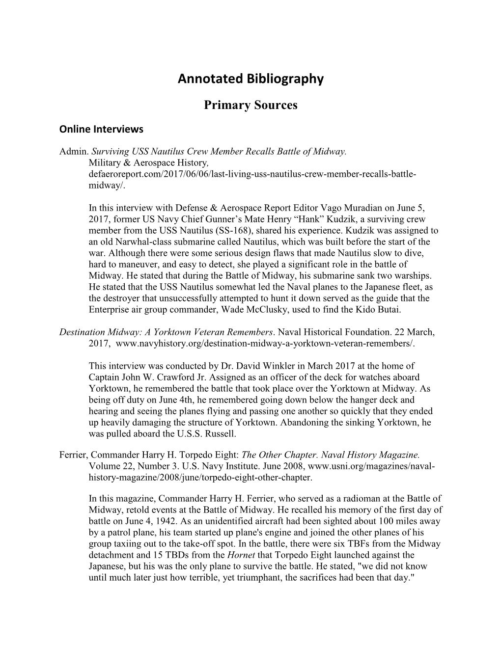 Annotated Bibliography Primary Sources