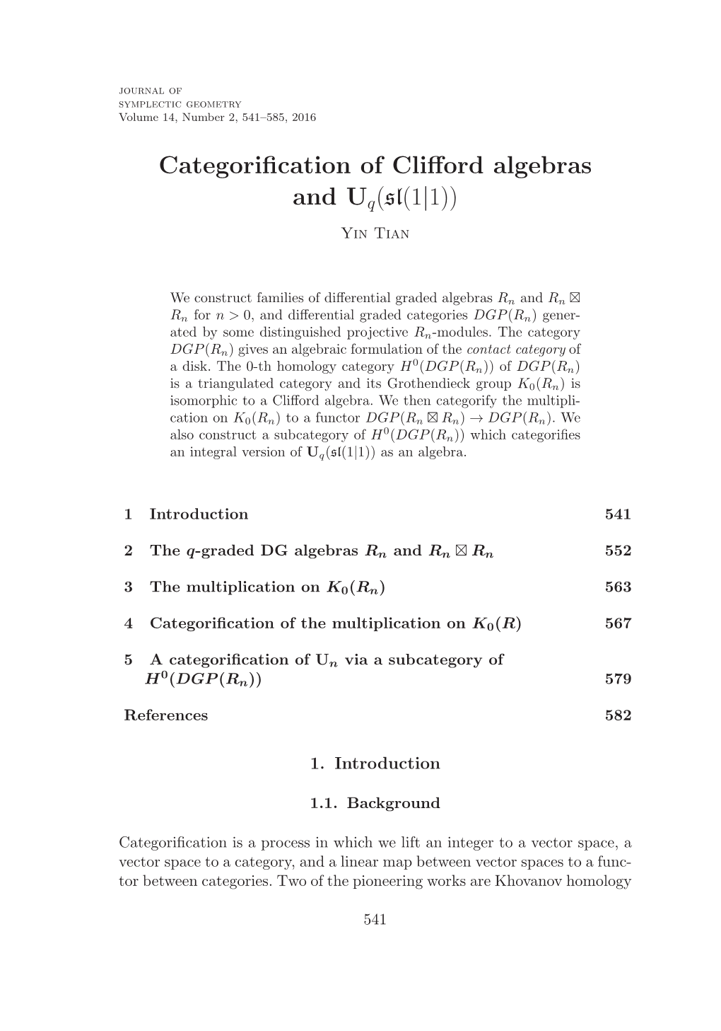 Categorification of Clifford Algebras and Ug(Sl(1|1))