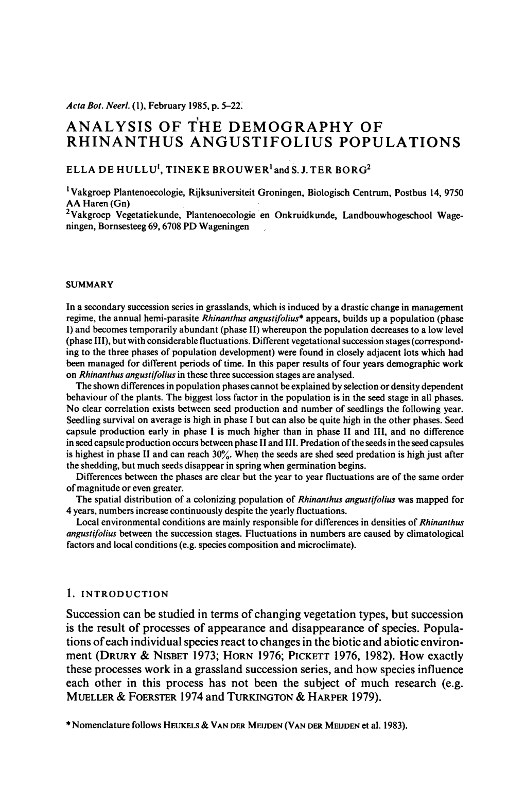 Analysis of of Rhinanthus Angustifolius