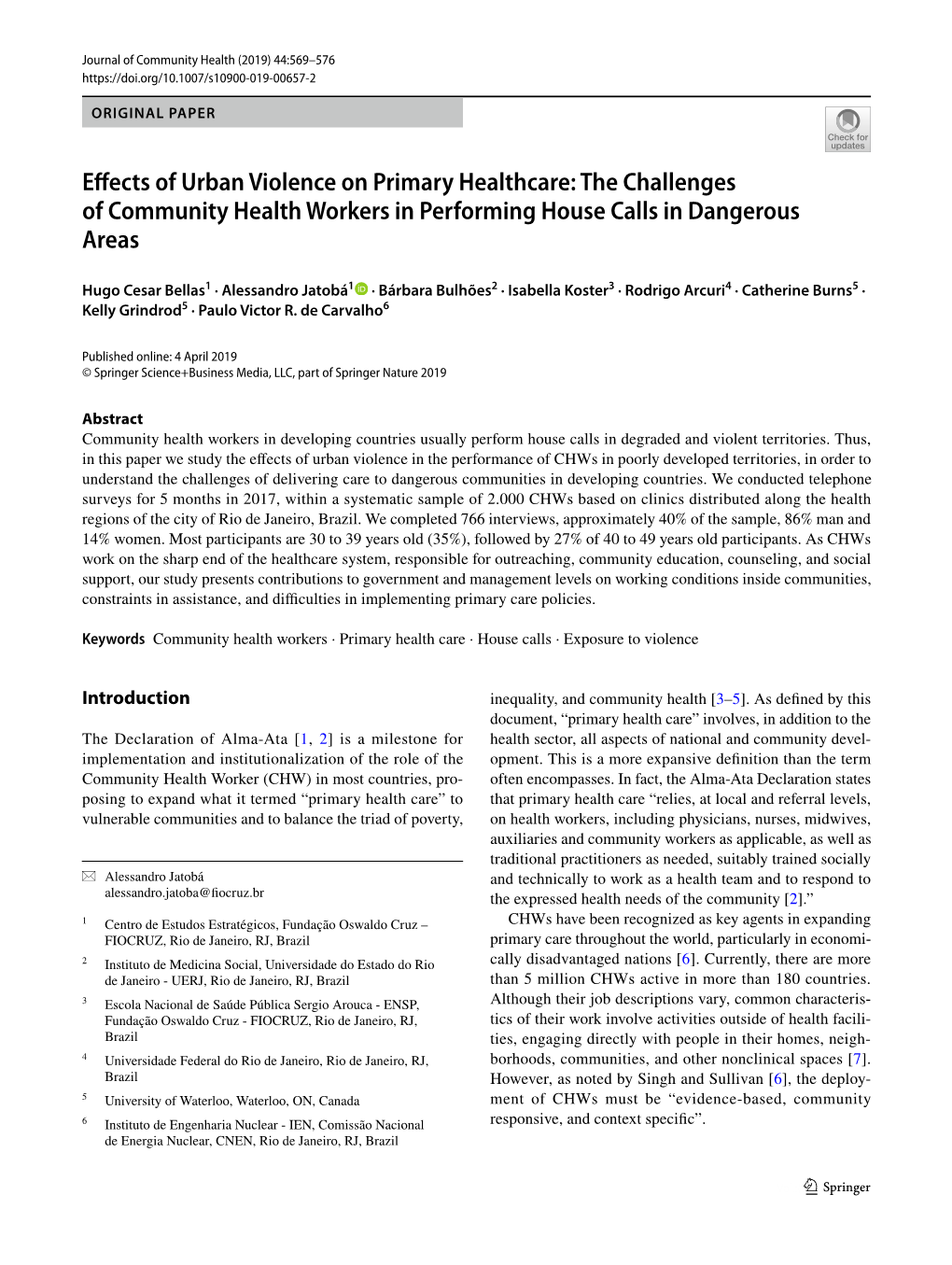 Effects of Urban Violence on Primary Healthcare: the Challenges Of