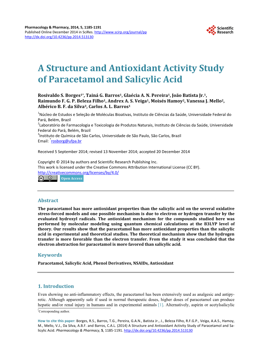 A Structure and Antioxidant Activity Study of Paracetamol and Salicylic Acid