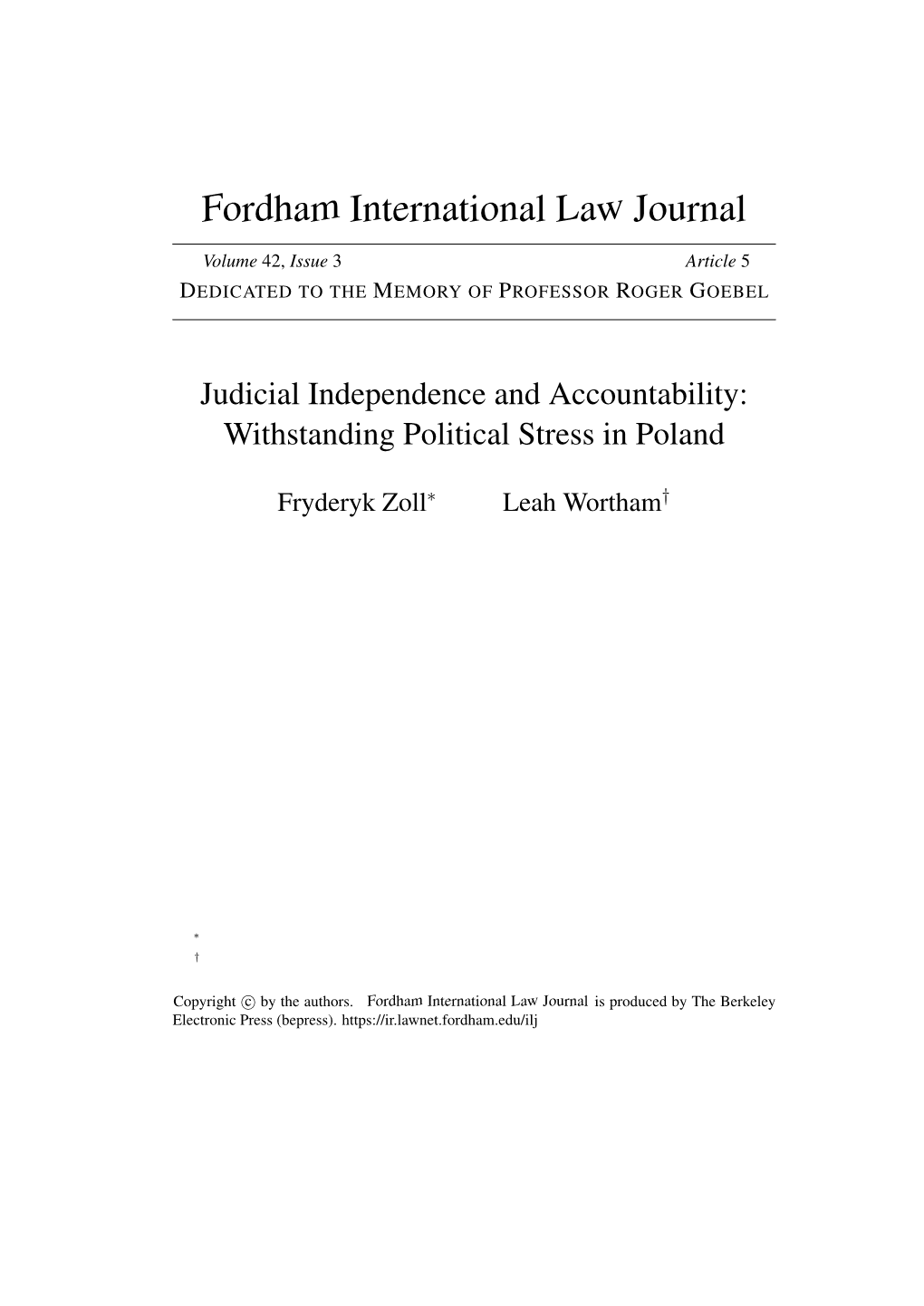 Judicial Independence and Accountability: Withstanding Political Stress in Poland