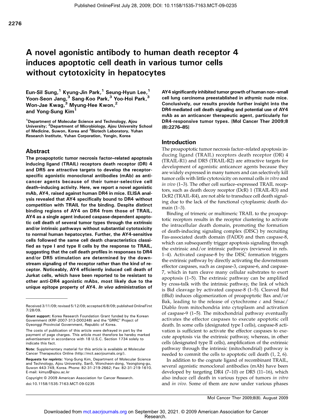 A Novel Agonistic Antibody to Human Death Receptor 4 Induces Apoptotic Cell Death in Various Tumor Cells Without Cytotoxicity in Hepatocytes