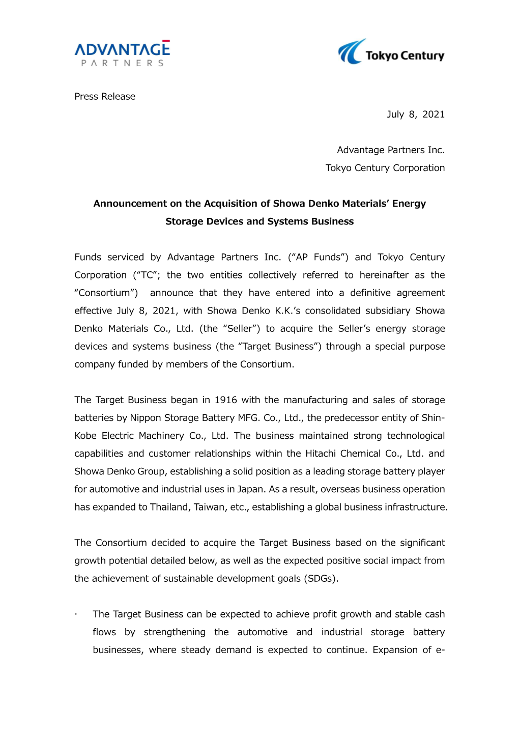 Announcement on the Acquisition of Showa Denko Materials' Energy