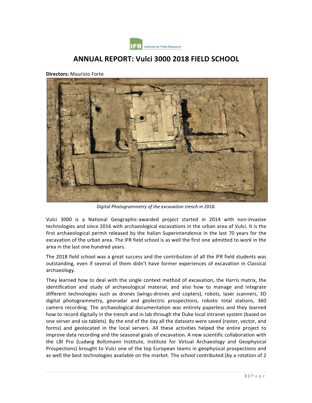 ANNUAL REPORT: Vulci 3000 2018 FIELD SCHOOL