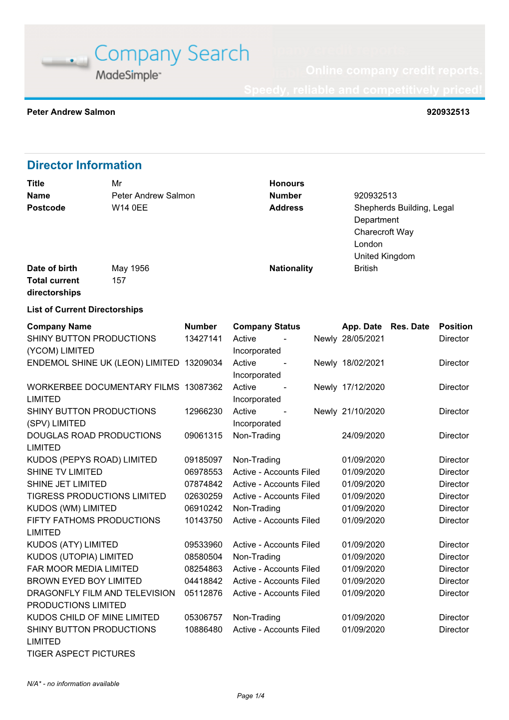 Online Company Credit Reports. Speedy, Reliable and Competitively Priced!