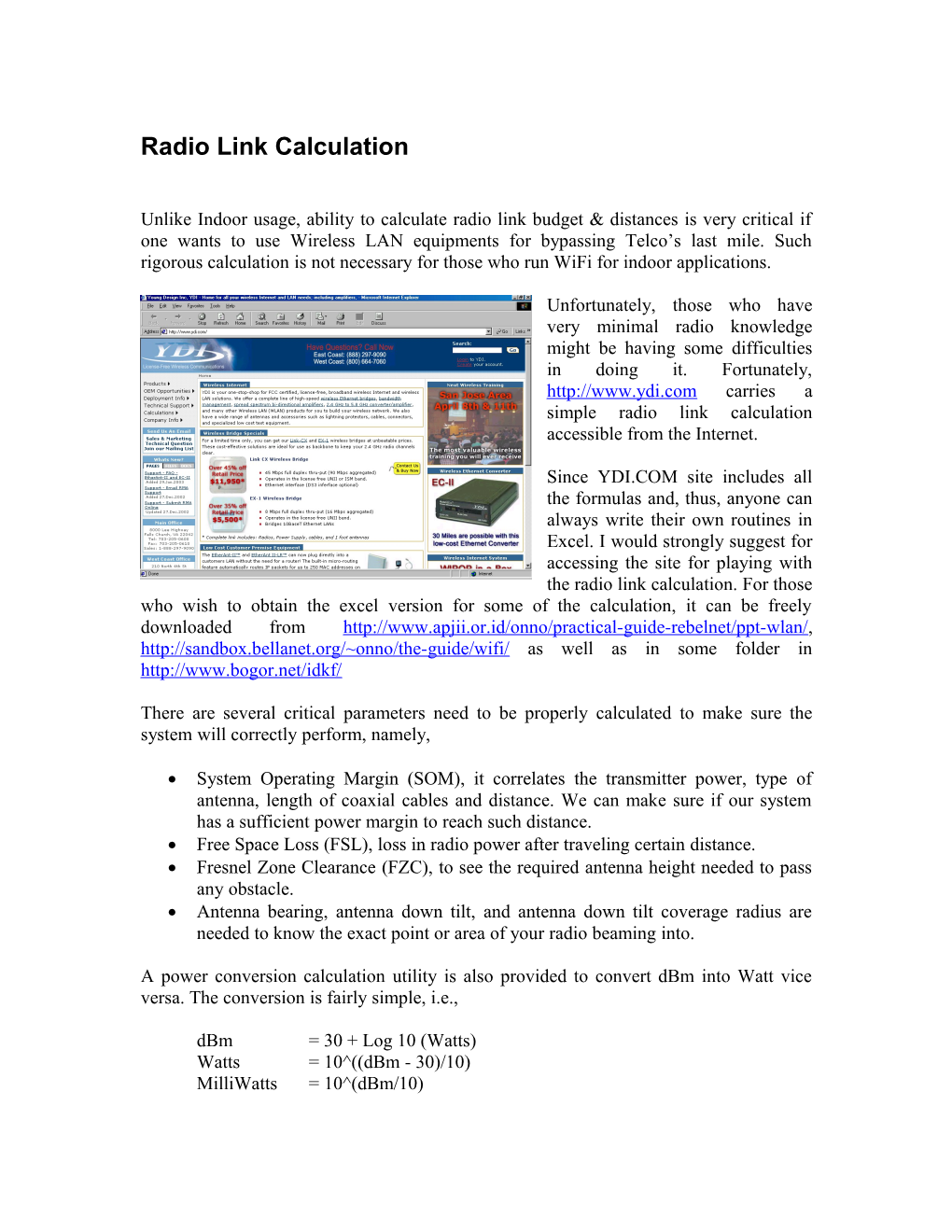 Radio Link Calculation