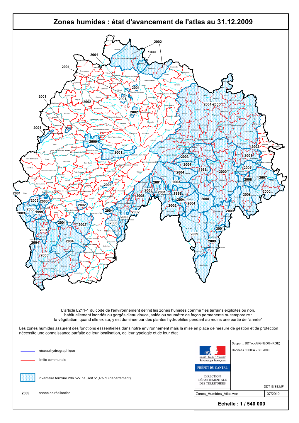 Zones Humides : État D'avancement De L'atlas Au 31.12.2009