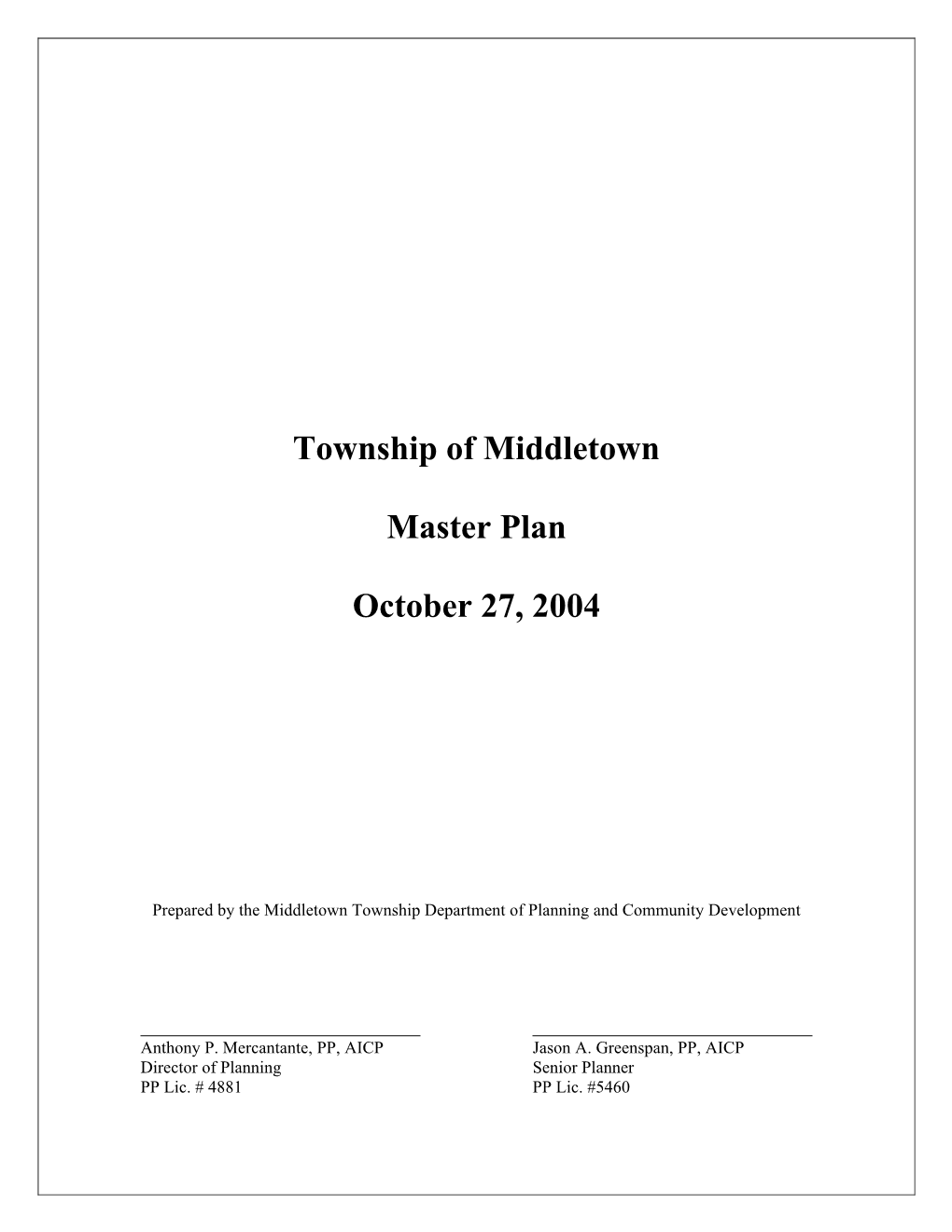 Township of Middletown Master Plan October 27, 2004