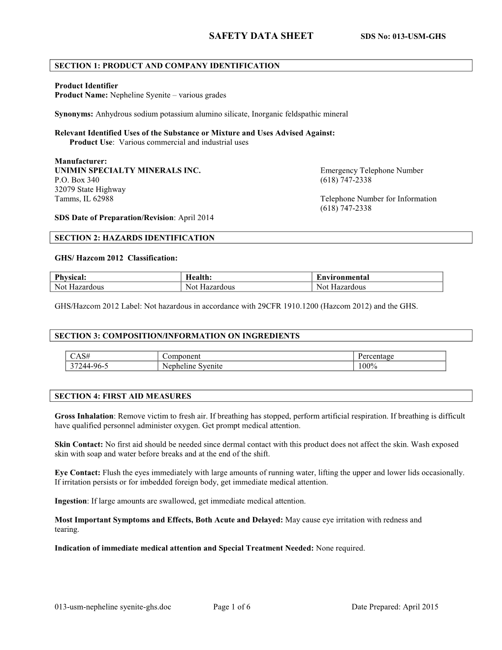 MATERIAL SAFETY DATA SHEET MSDS No