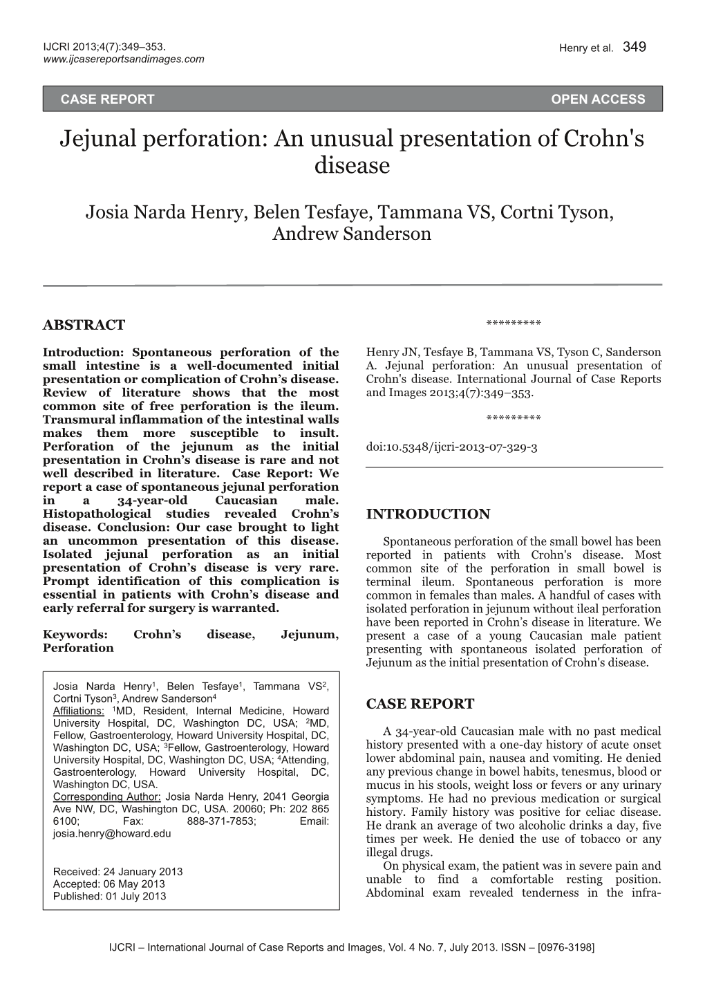 Jejunal Perforation: an Unusual Presentation of Crohn's Disease