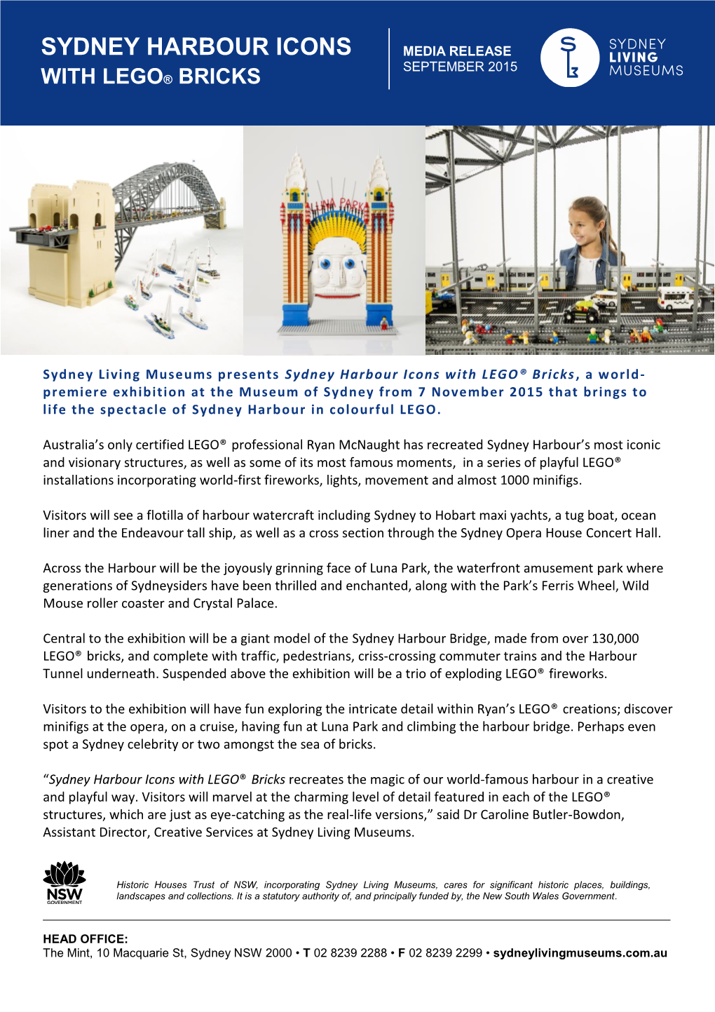 Sydney Harbour Icons Media Release September 2015 with Lego® Bricks