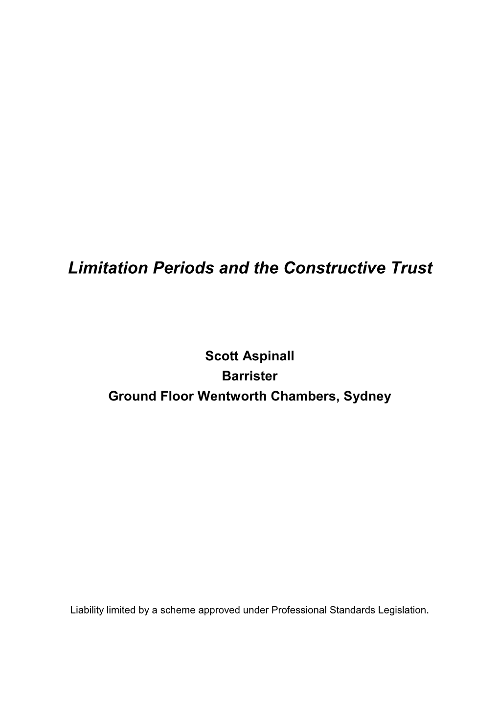 Limitation Periods and the Constructive Trust