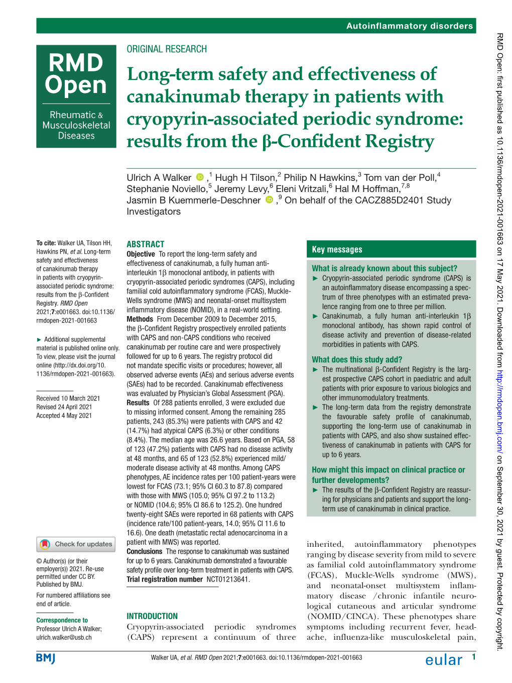 Long-Term Safety and Effectiveness of Canakinumab Therapy