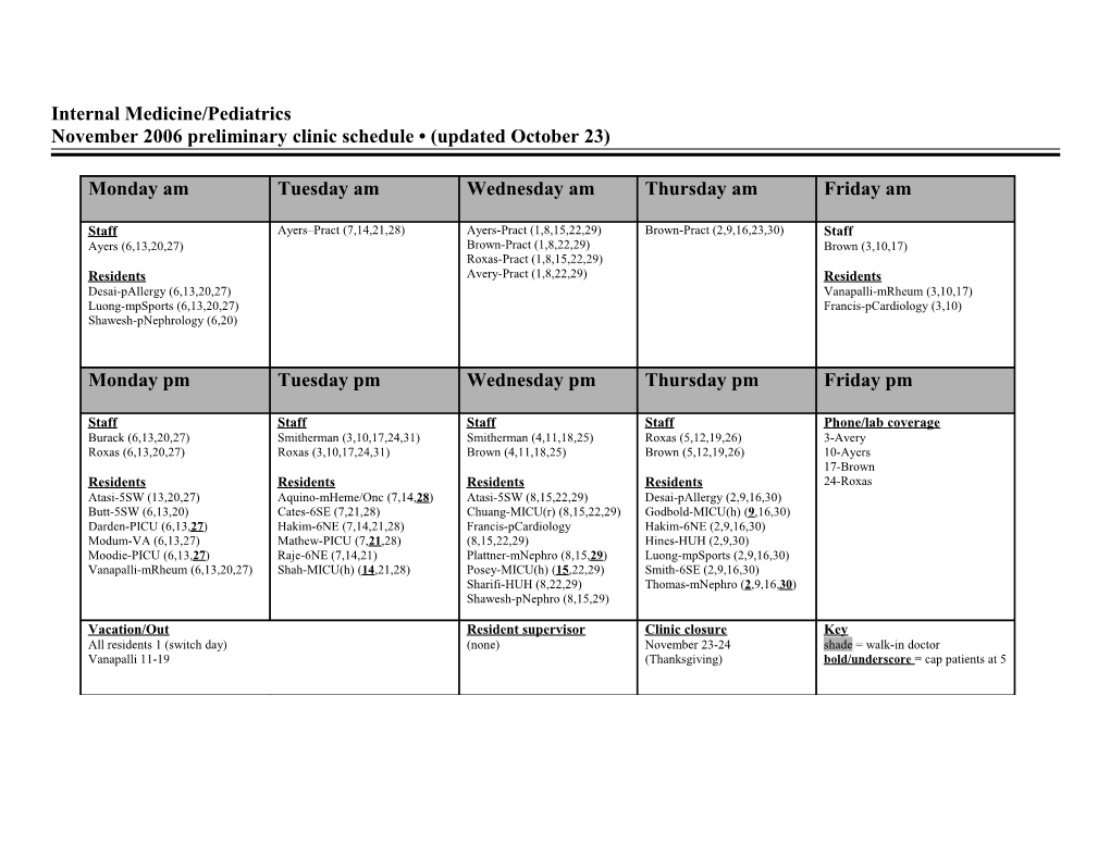 June 2005 Med-Peds & Combined Clinic Schedule