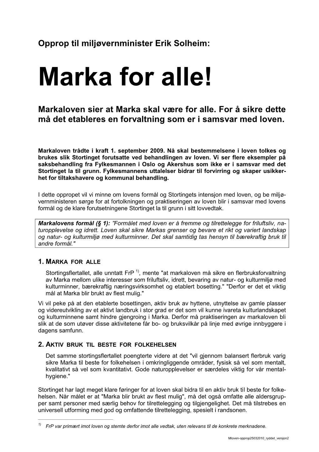 Oppropet "Marka for Alle" Som Pdf-Fil