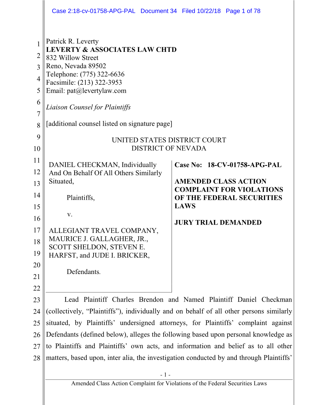 Case 2:18-Cv-01758-APG-PAL Document 34 Filed 10/22/18 Page 1 of 78