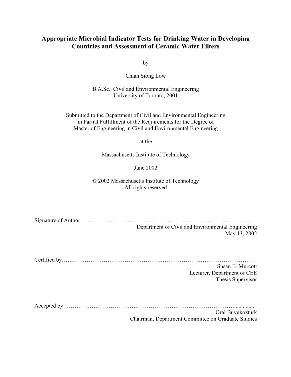 2002 Appropriate Microbial Indicator Tests for Drinking Water In