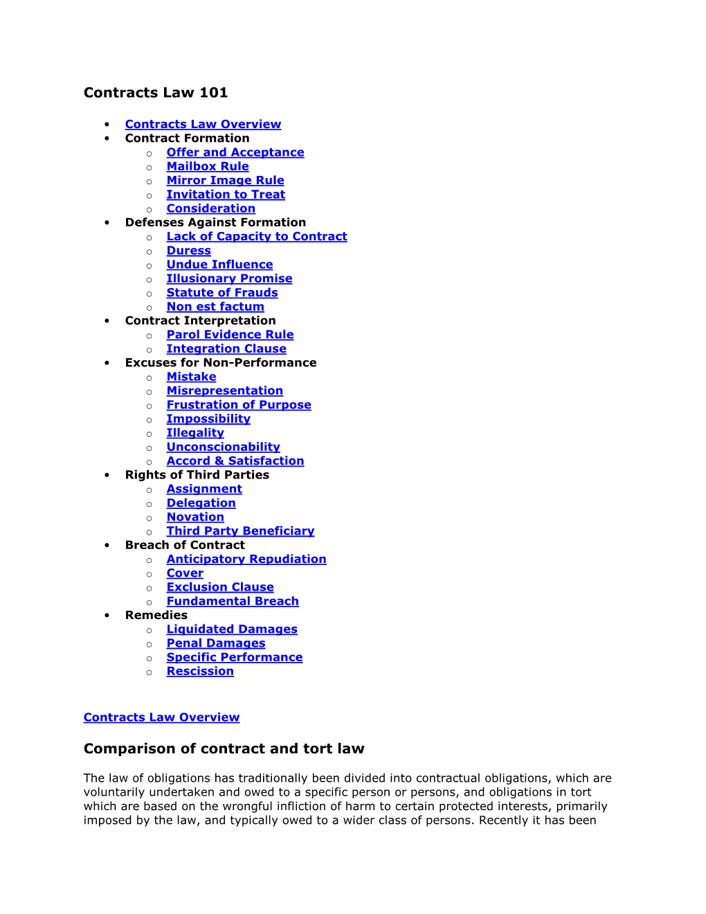 Contracts Law 101 Comparison of Contract and Tort