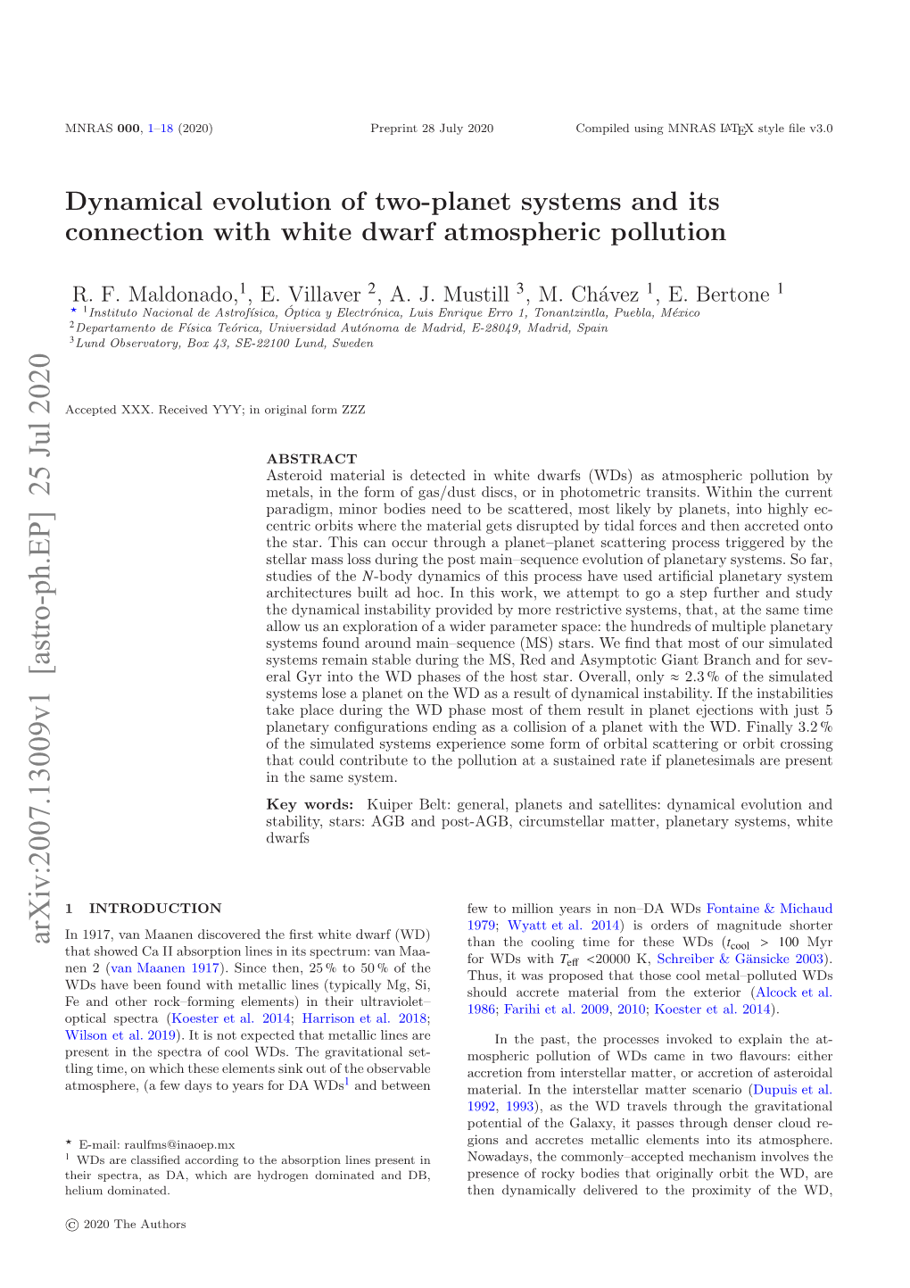 Dynamical Evolution of Two-Planet Systems and Its Connection with White Dwarf Atmospheric Pollution