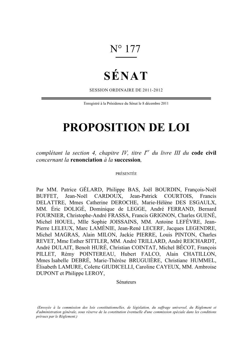 Sénat Proposition De