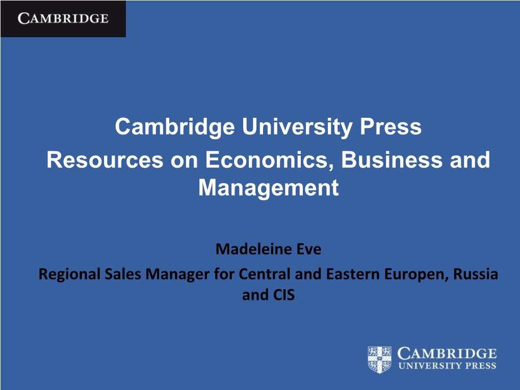 Cambridge University Press Resources on Economics, Business and Management