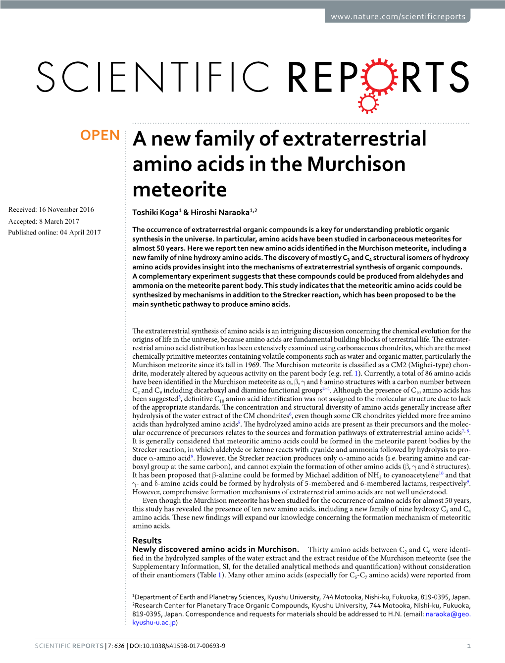 A New Family of Extraterrestrial Amino Acids in the Murchison Meteorite