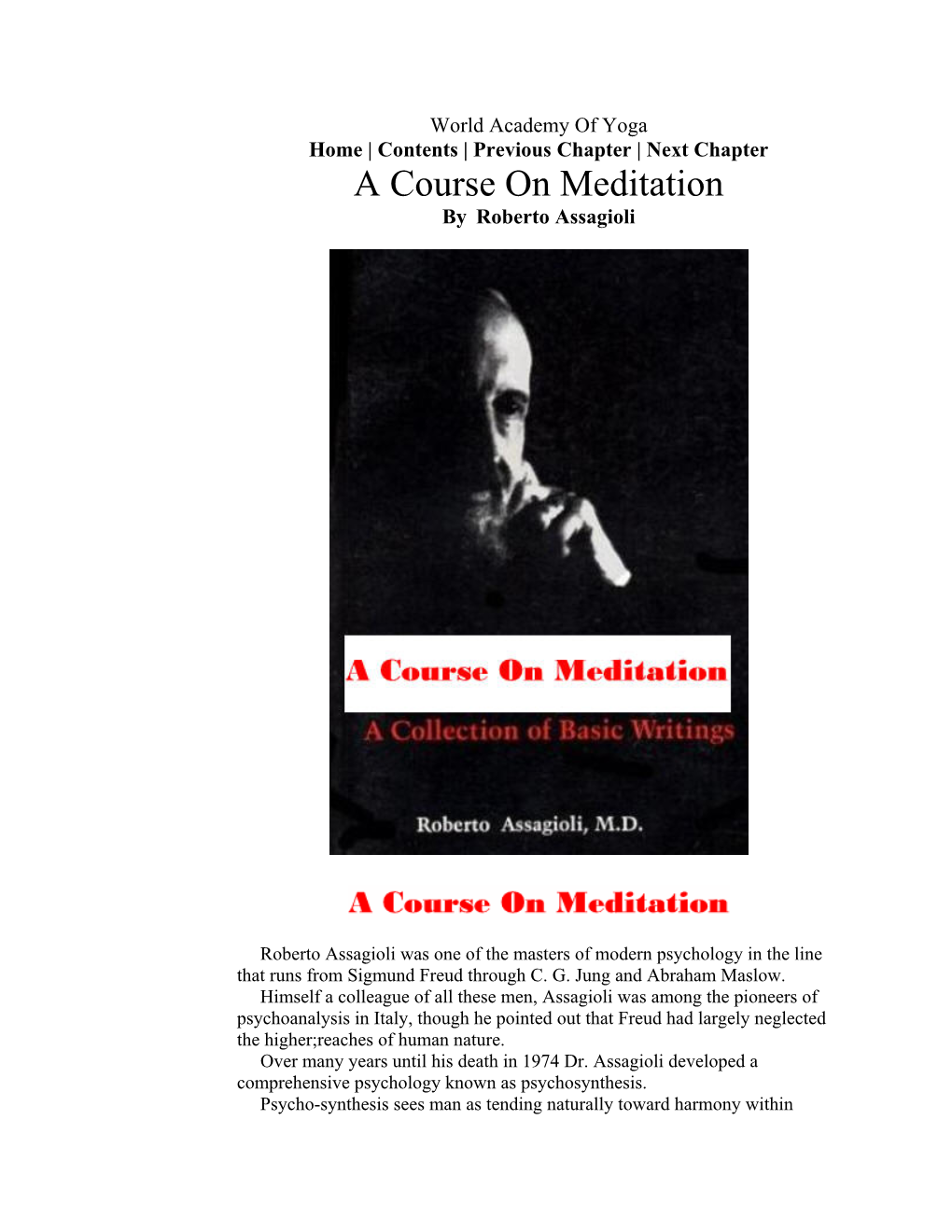 A Course on Meditation by Roberto Assagioli