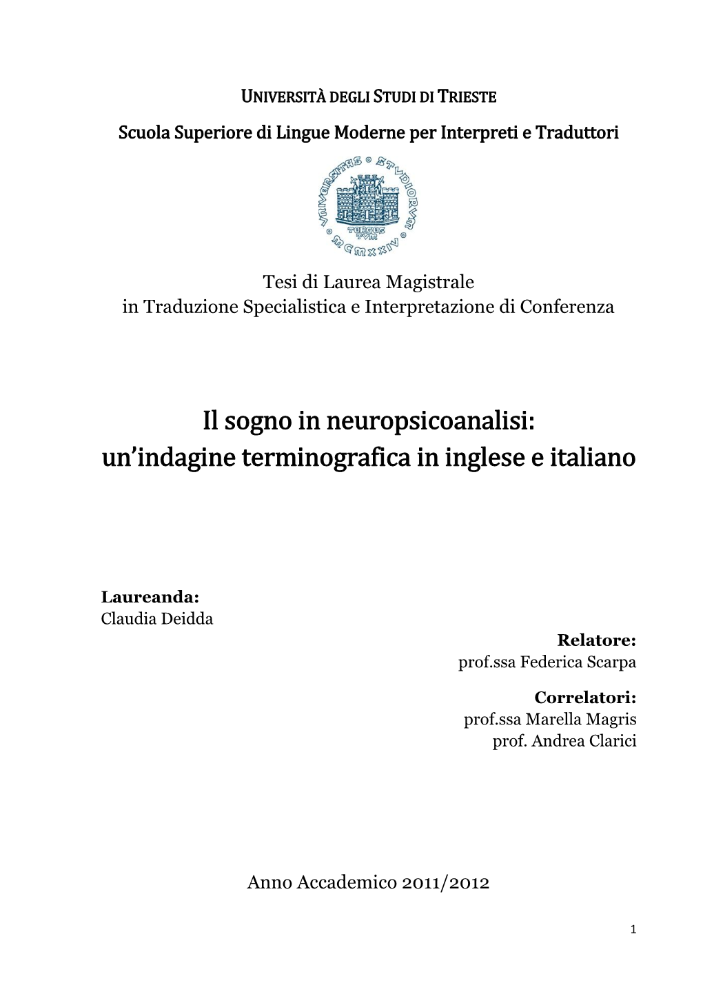 Il Sogno in Neuropsicoanalisi: Inglese E Italiano