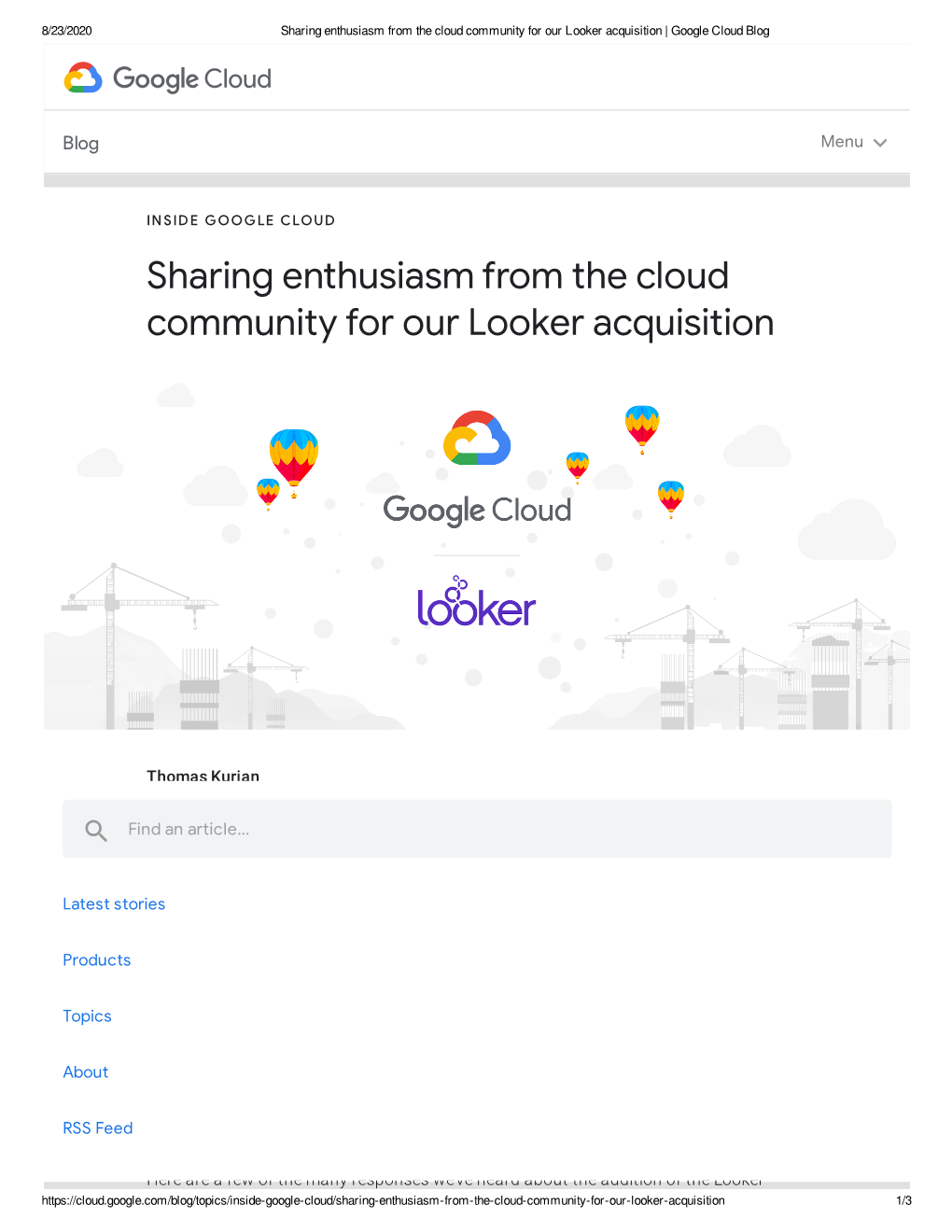 Sharing Enthusiasm from the Cloud Community for Our Looker Acquisition | Google Cloud Blog