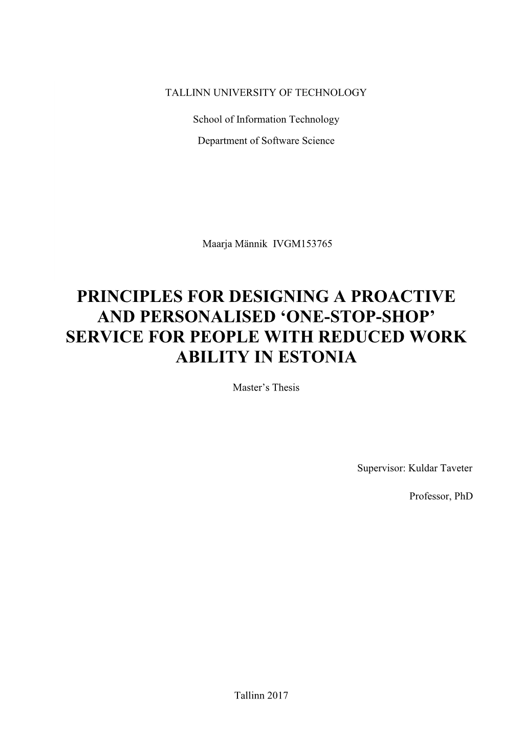 One-Stop-Shop’ Service for People with Reduced Work Ability in Estonia