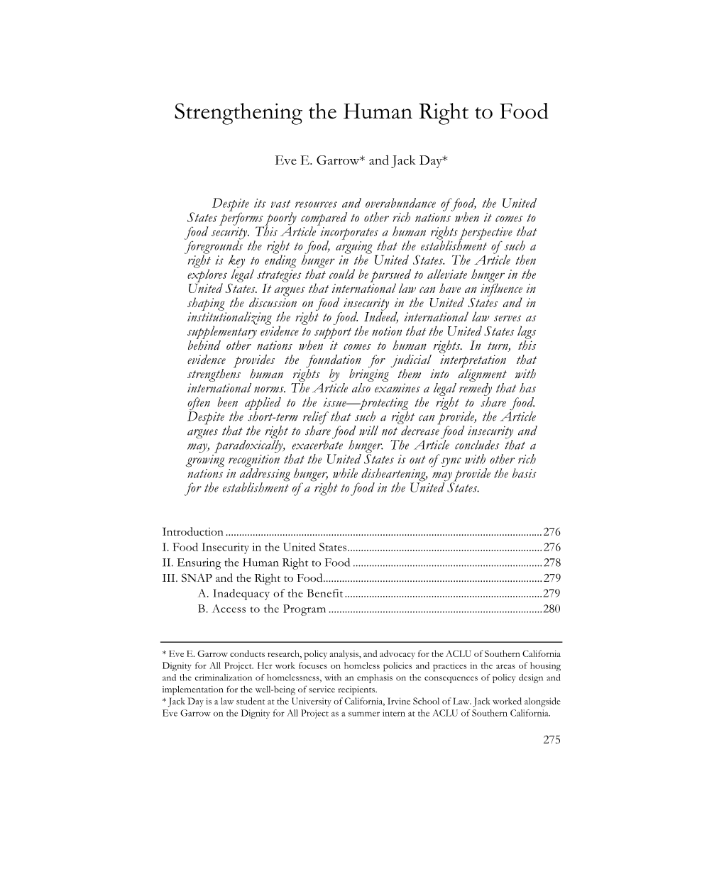 Strengthening the Human Right to Food