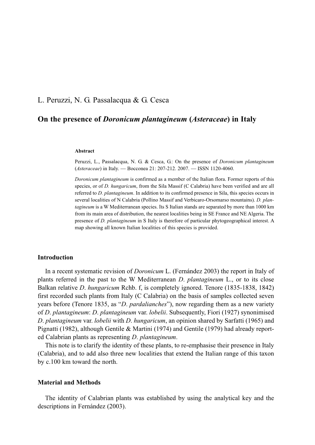 L. Peruzzi, N. G. Passalacqua & G. Cesca on the Presence Of