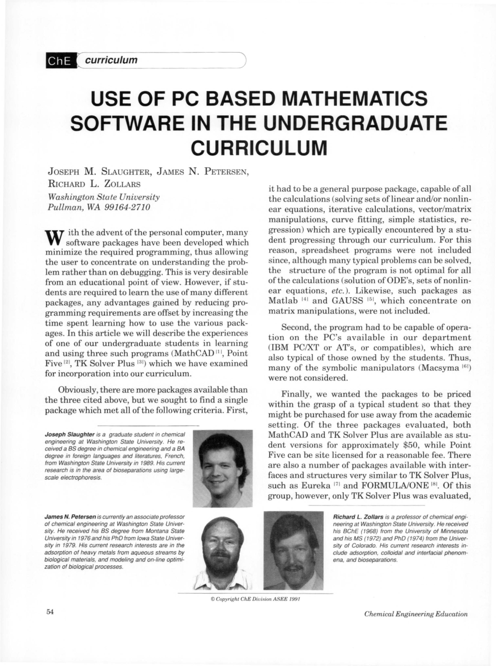 Use of Pc Based Mathematics Software in the Undergraduate Curriculum