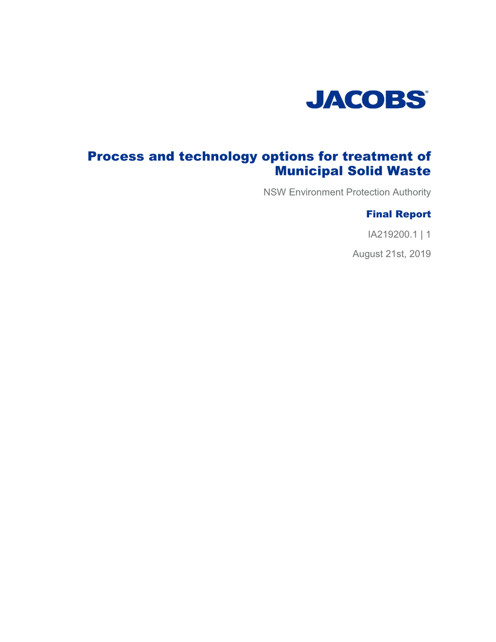 Process and Technology Options for Treatment of Municipal Solid Waste NSW Environment Protection Authority