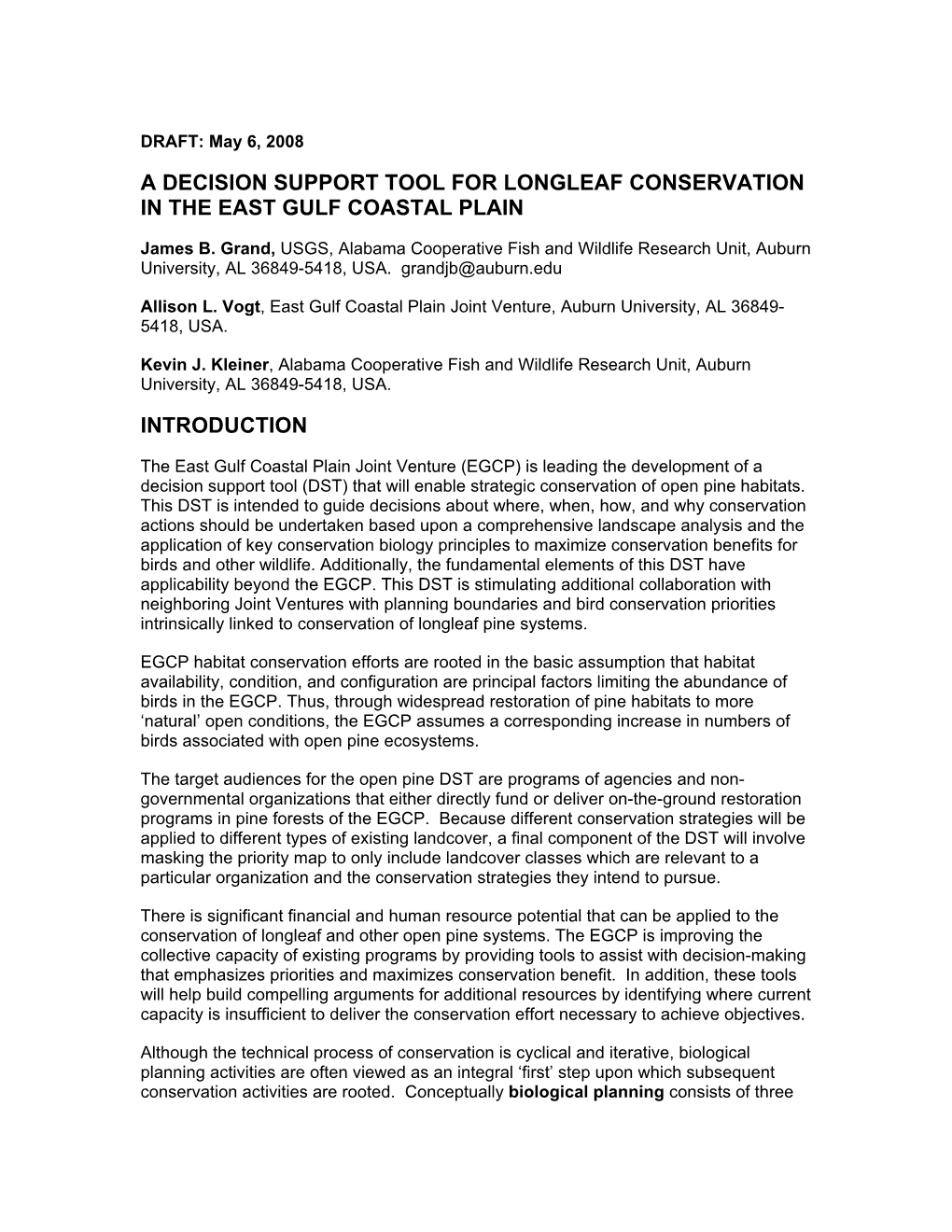 A Decision Support Tool for Longleaf Conservation in the East Gulf Coastal Plain