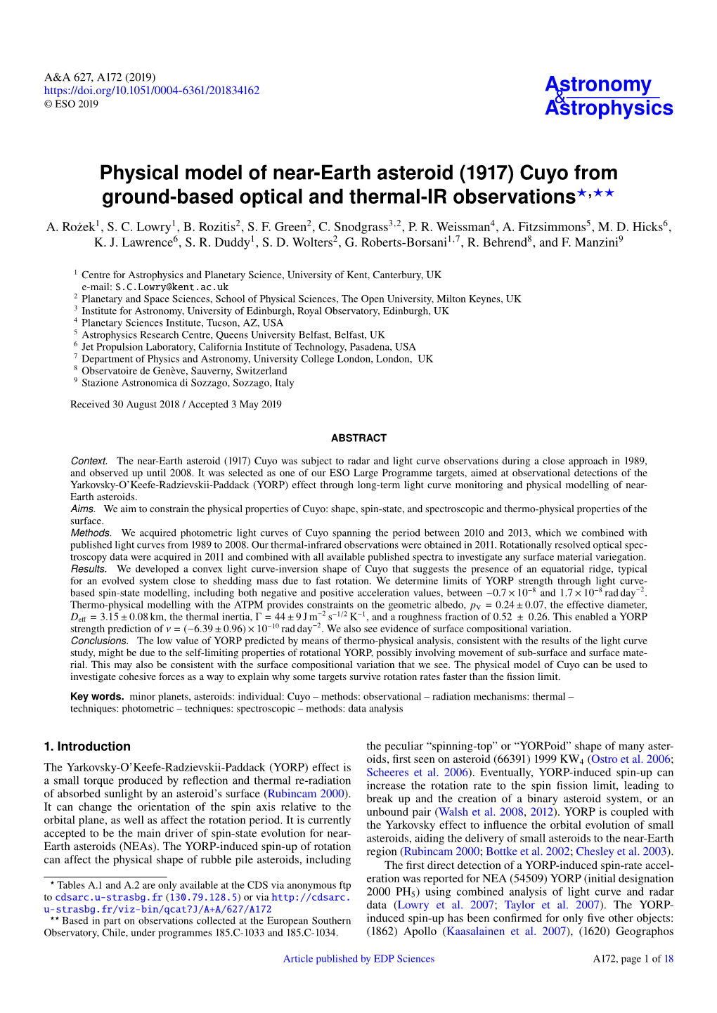 Cuyo from Ground-Based Optical and Thermal-IR Observations?,?? A