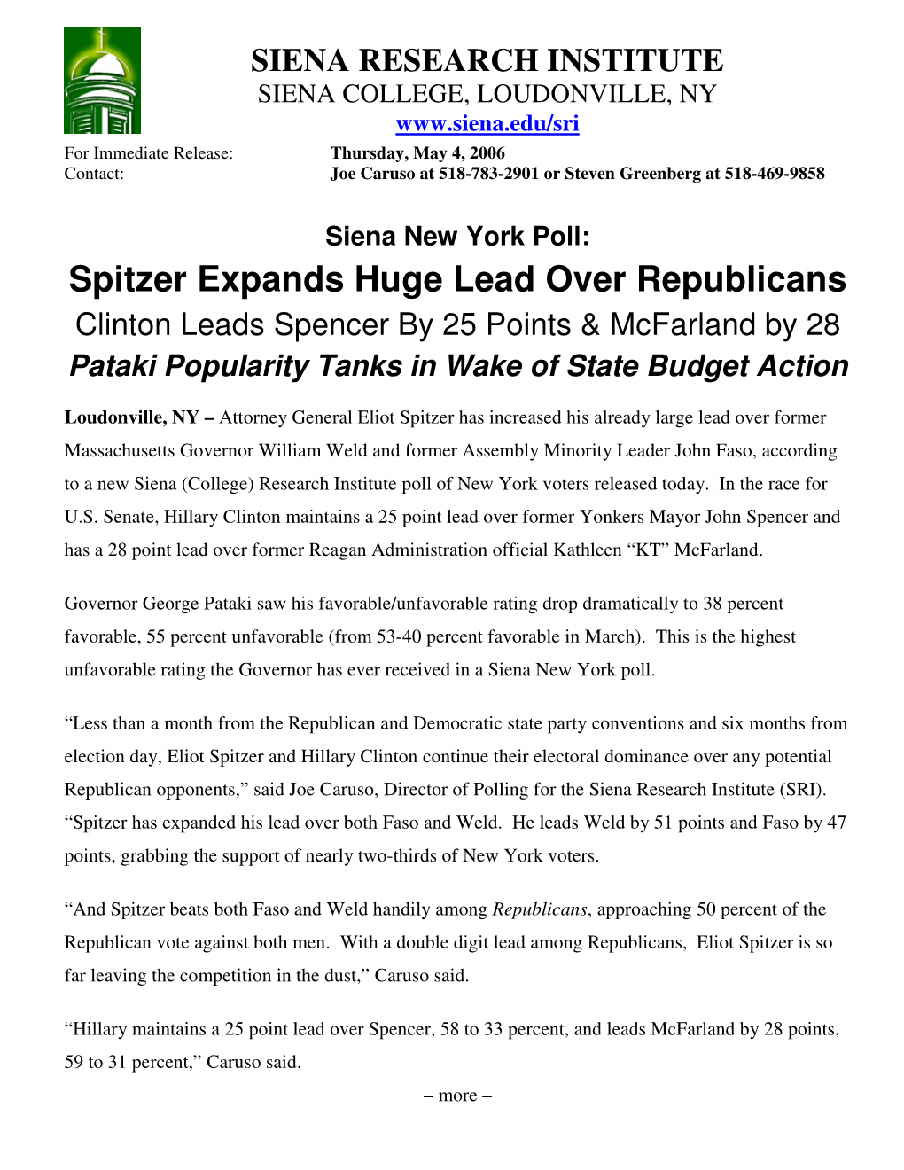 Spitzer Expands Huge Lead Over Republicans