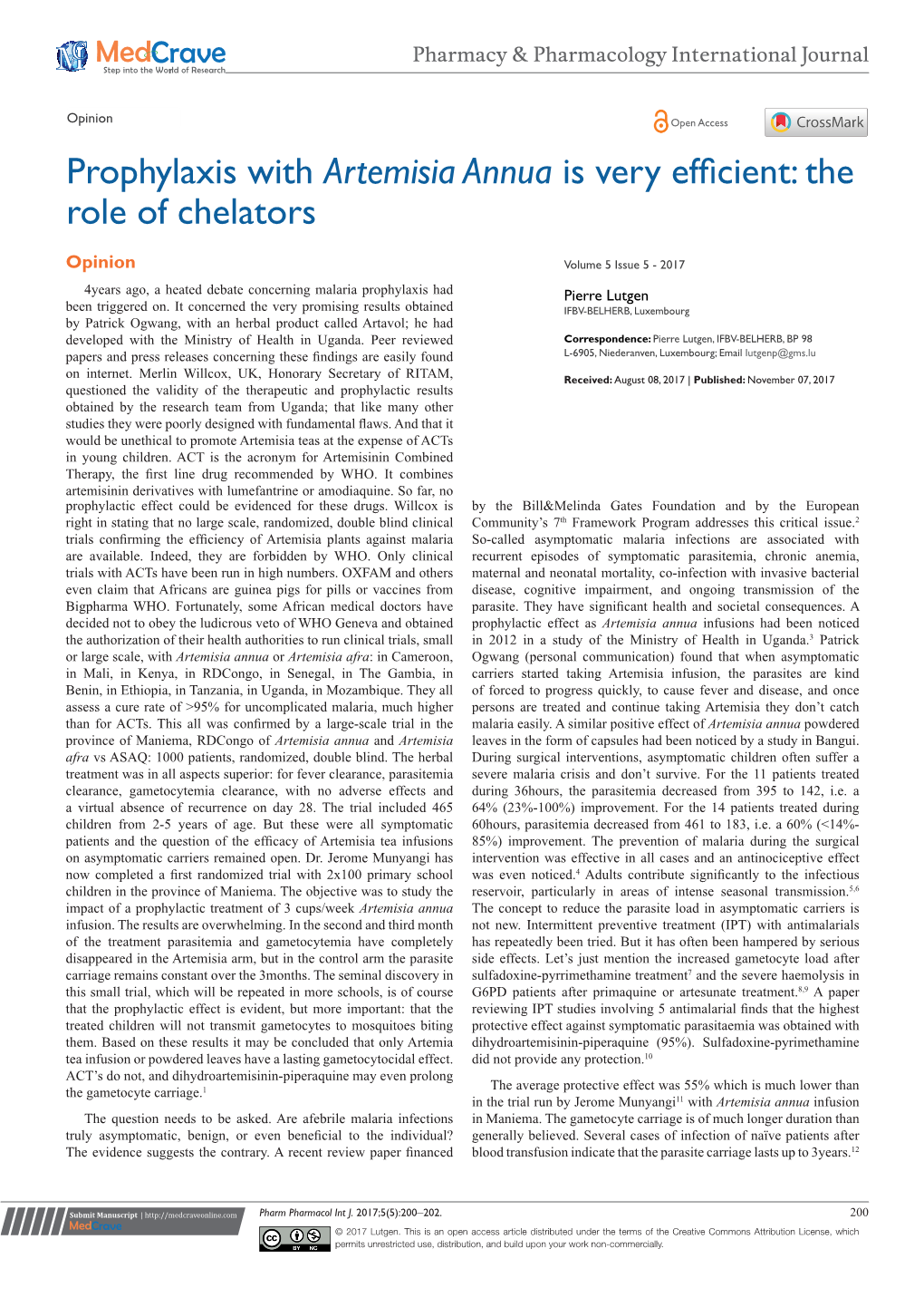 Artemisia Annua Is Very Efficient: the Role of Chelators