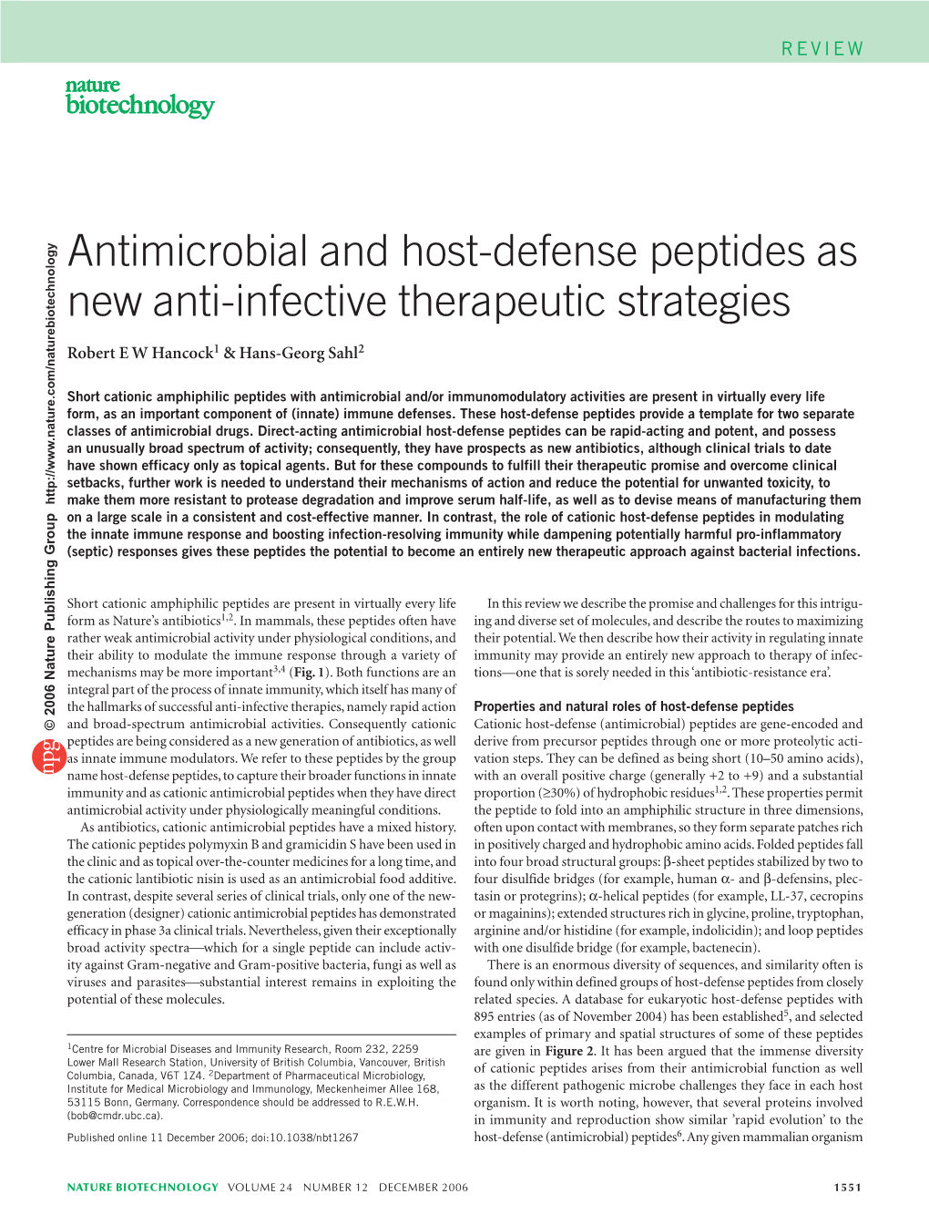 Antimicrobial and Host-Defense Peptides As New Anti-Infective Therapeutic Strategies