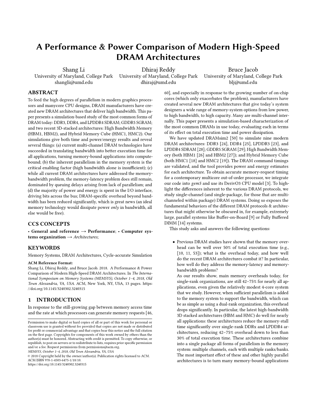 A Performance & Power Comparison of Modern High-Speed DRAM