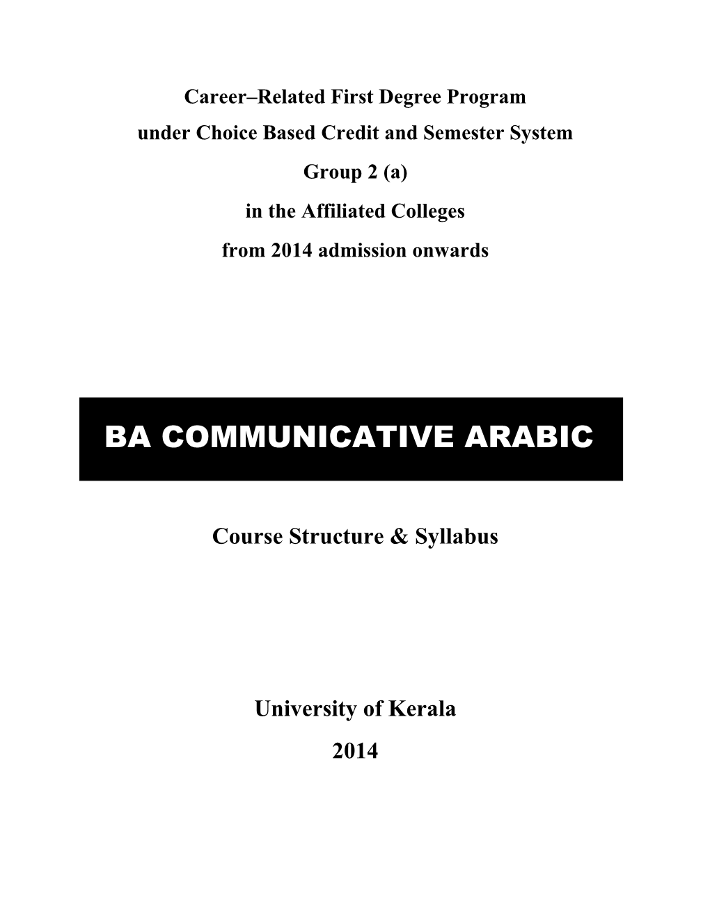 Ba Communicative Arabic