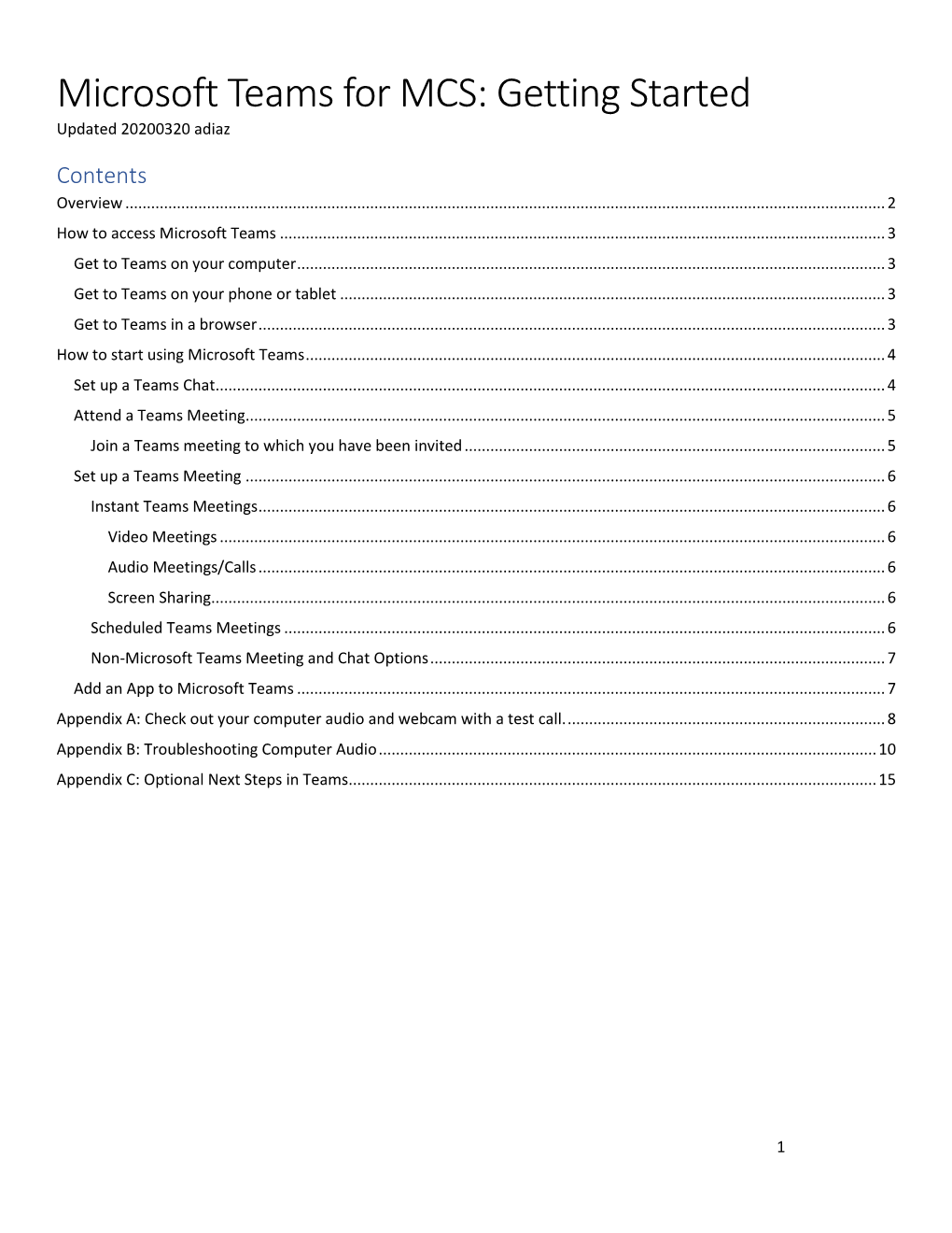 Microsoft Teams for MCS: Getting Started Updated 20200320 Adiaz