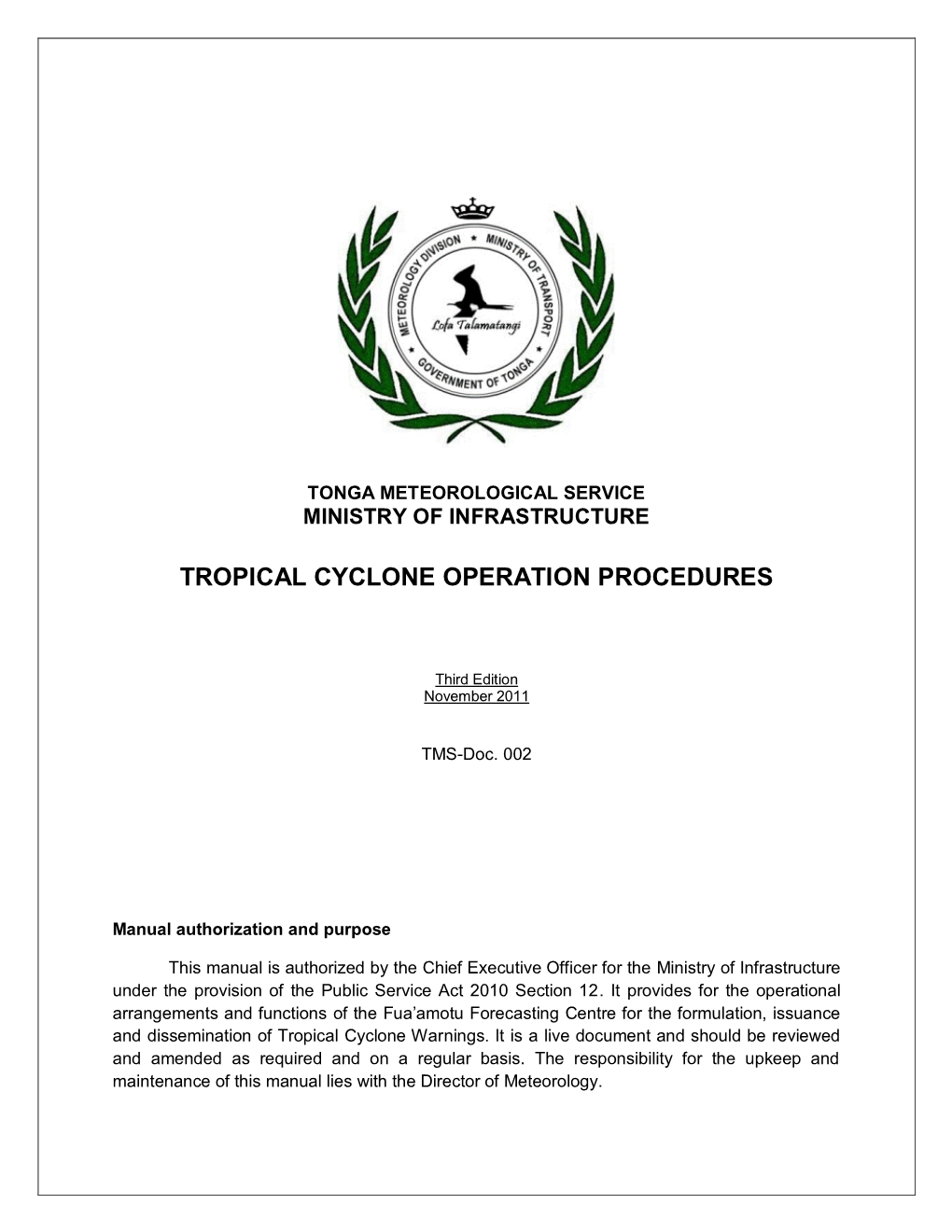 Tropical Cyclone Operation Procedures