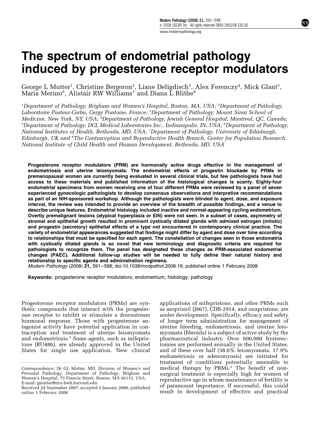 The Spectrum of Endometrial Pathology Induced by Progesterone Receptor Modulators