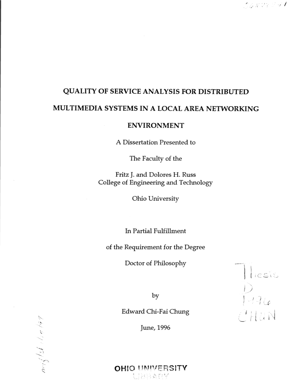Quality of Service Analysis for Distributed Multimedia Systems in a Local Area Networking Environment (148 Pp.)