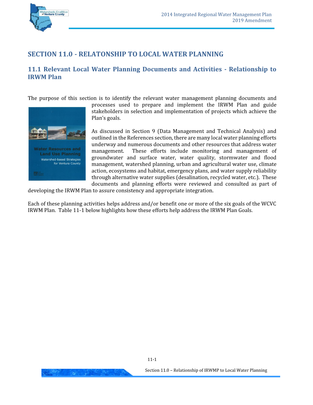 Section 11.0 - Relatonship to Local Water Planning