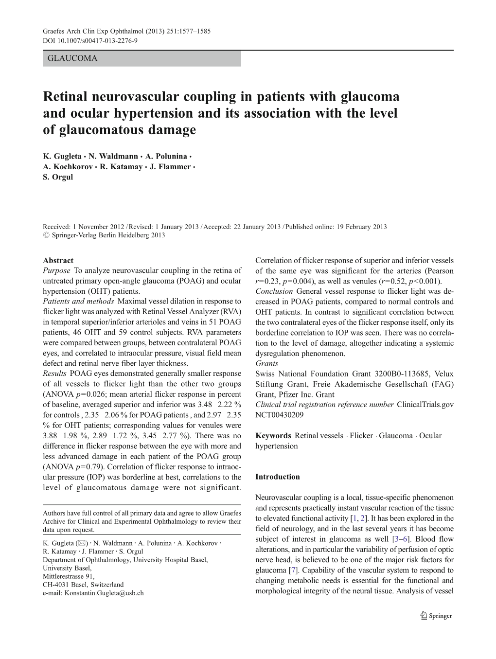 Retinal Neurovascular Coupling in Patients with Glaucoma and Ocular Hypertension and Its Association with the Level of Glaucomatous Damage