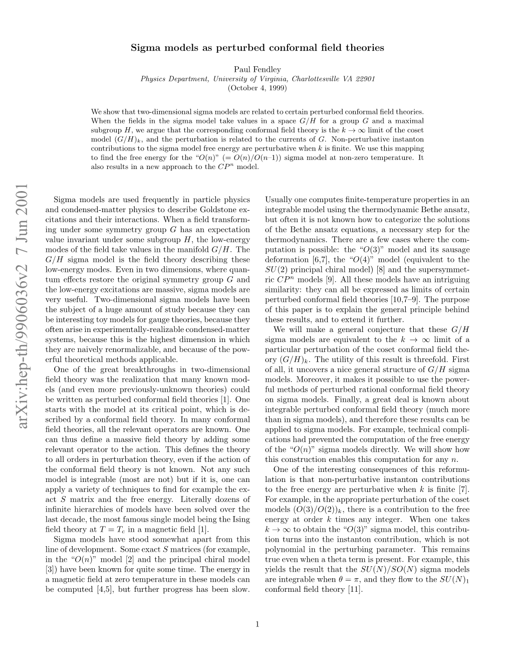 Arxiv:Hep-Th/9906036V2 7 Jun 2001