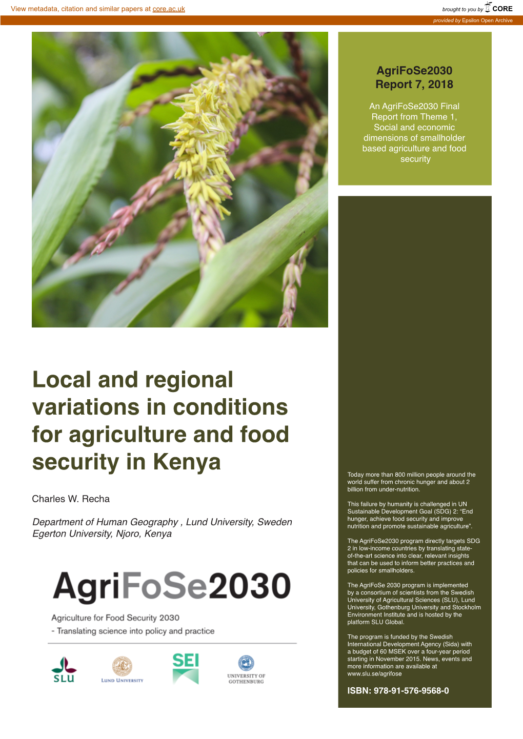 Local and Regional Variations in Conditions for Agriculture and Food